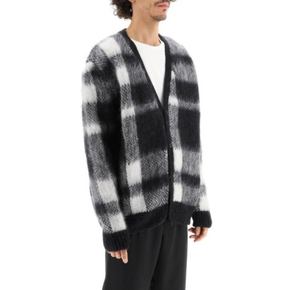 maison kitsune Brushed Mohair Check Cardigan Size L Black white NWT mspr $530
